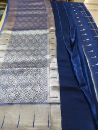 Mushru With Paithani Border  - Navy Blue