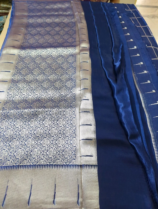 Mushru With Paithani Border  - Navy Blue