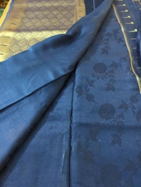 Mushru With Paithani Border  - Navy Blue