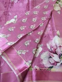 Pure Crepe With Satin Border  - Fuchsia Pink