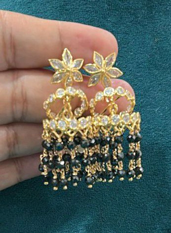 Gold Copy Jhumkas Screw Back  - Black, 1 WEEK DISPACH TIME, HD