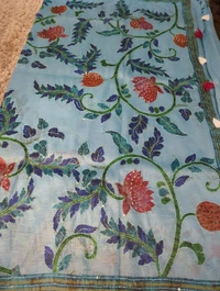 Tusser Crush Hand Work  - sky blue