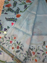 Tusser Crush Hand Work  - sky blue