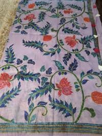 Tusser Crush Hand Work  - Mauve