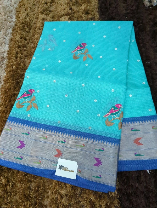 Kota With Embroidery  - sky blue
