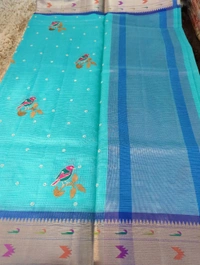 Kota With Embroidery  - sky blue