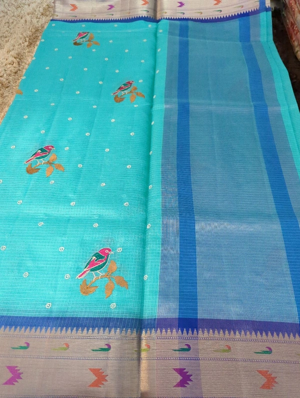 Kota With Embroidery  - sky blue