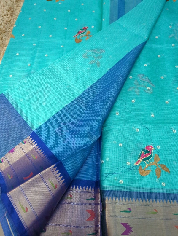 Kota With Embroidery  - sky blue