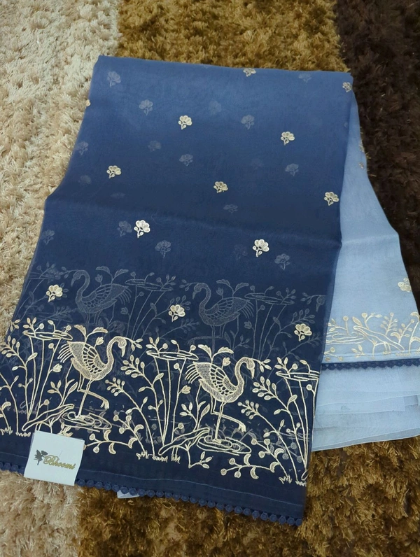 Soft Organza With Pita Work  - Navy Blue