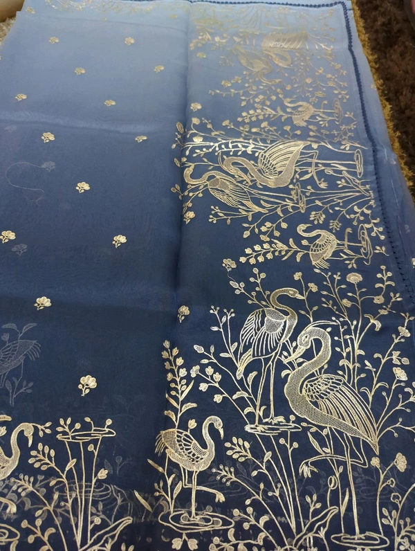 Soft Organza With Pita Work  - Navy Blue