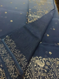 Soft Organza With Pita Work  - Navy Blue