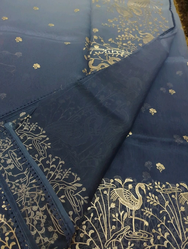 Soft Organza With Pita Work  - Navy Blue