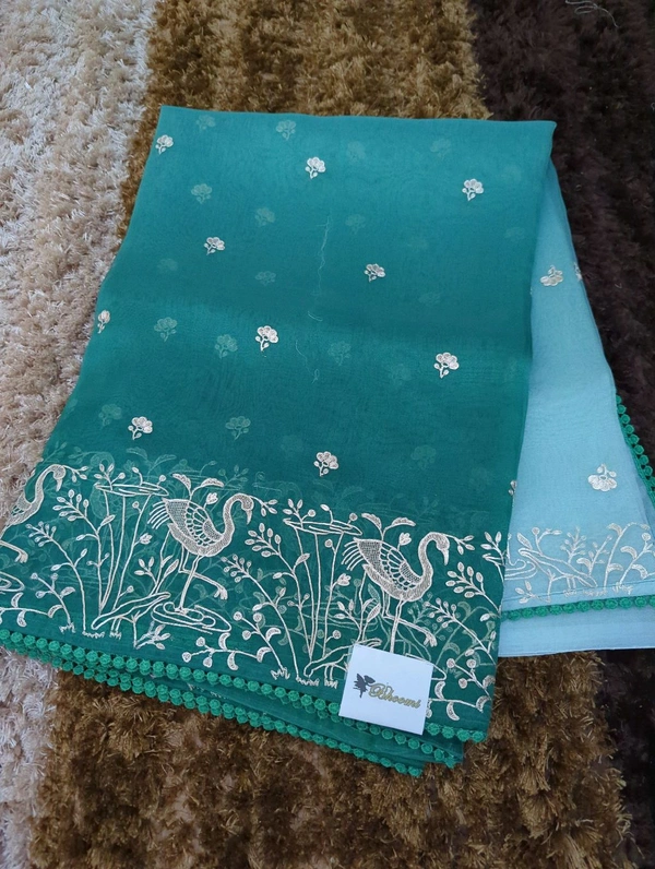 Soft Organza With Pita Work  - green