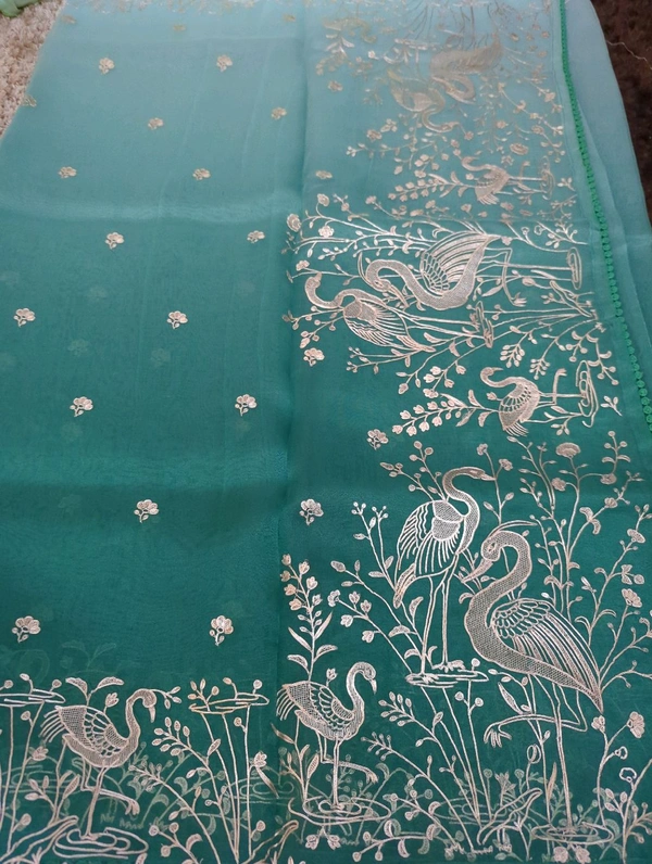 Soft Organza With Pita Work  - green