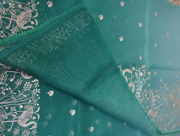 Soft Organza With Pita Work  - green