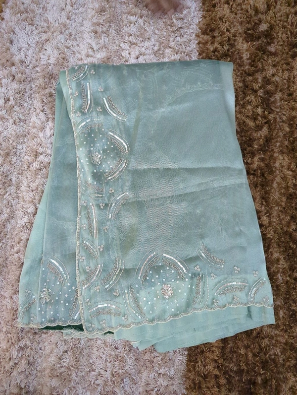 Georgette Tissue With Maggam Work - Jungle Mist