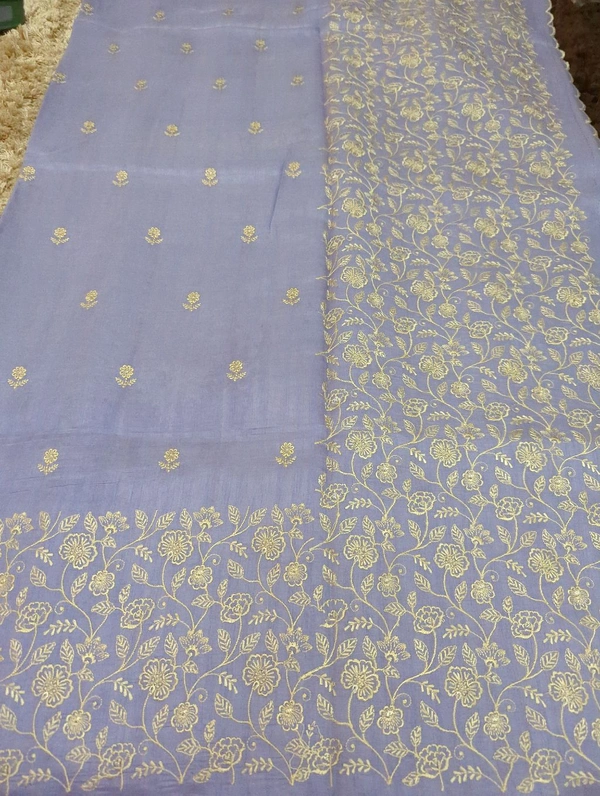 Tusser Embroidery  - Periwinkle