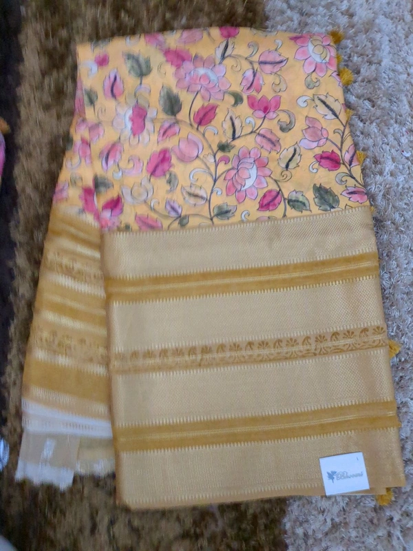 Mysore Crepe Designer  - Yellow Orange 1