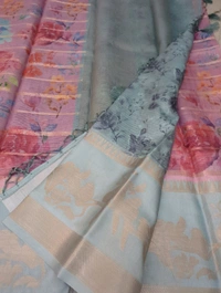 Silk Kota Designer  - sky blue