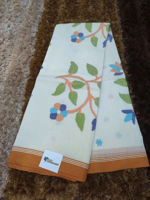 Handloom Cotton Jamdhani - White and orange