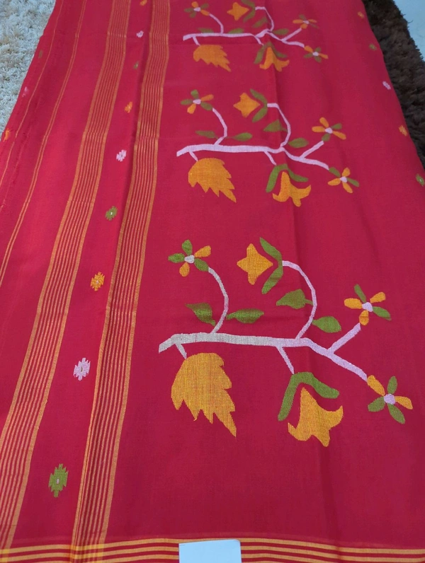 Handloom Cotton Jamdhani - Red