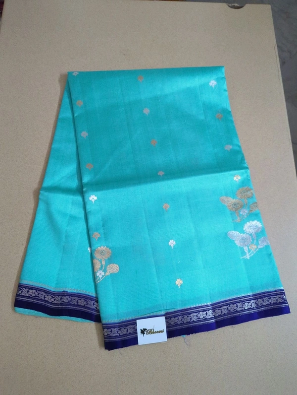 Pure Handloom Raw Mango  - sky blue