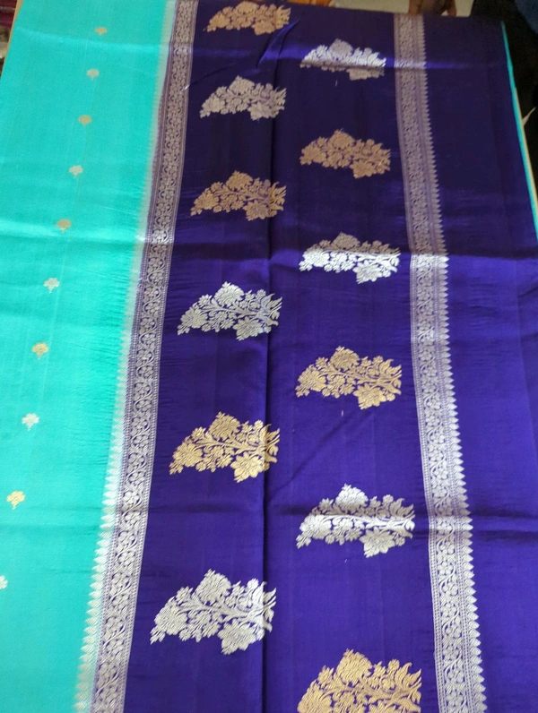 Pure Handloom Raw Mango  - sky blue
