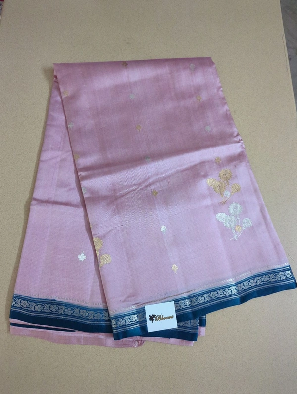 Pure Handloom Raw Mango  - Pink Lace