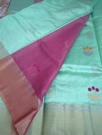 Pure Handloom Chanderi Pattu  - Jungle Mist