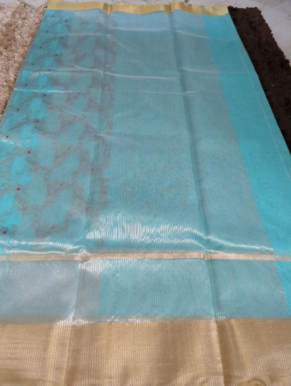 Pure Handloom Chanderi  - sky blue