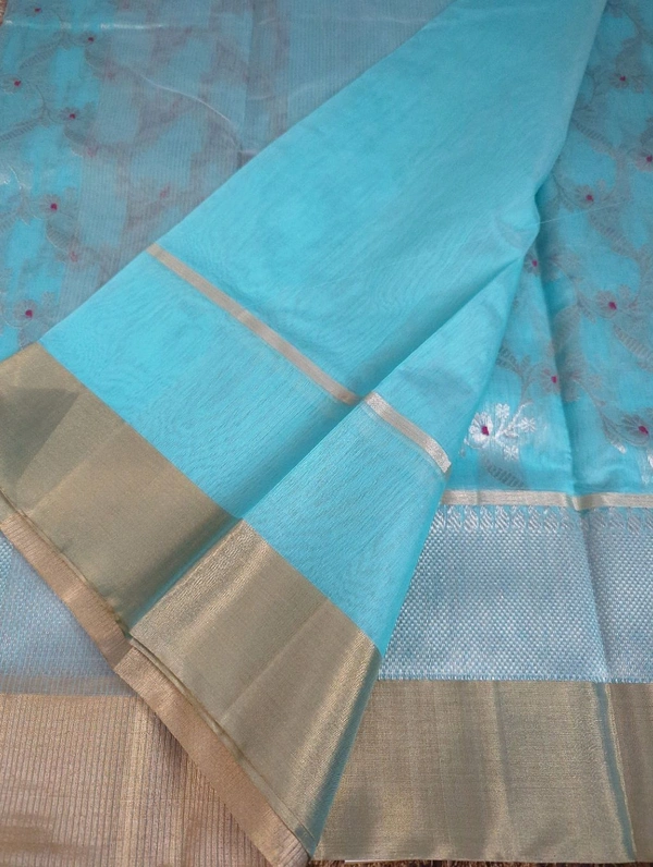 Pure Handloom Chanderi  - sky blue