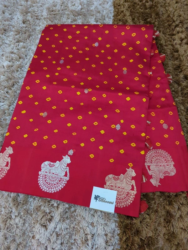 Pure Handloom Fusion Raw Mango  - Red