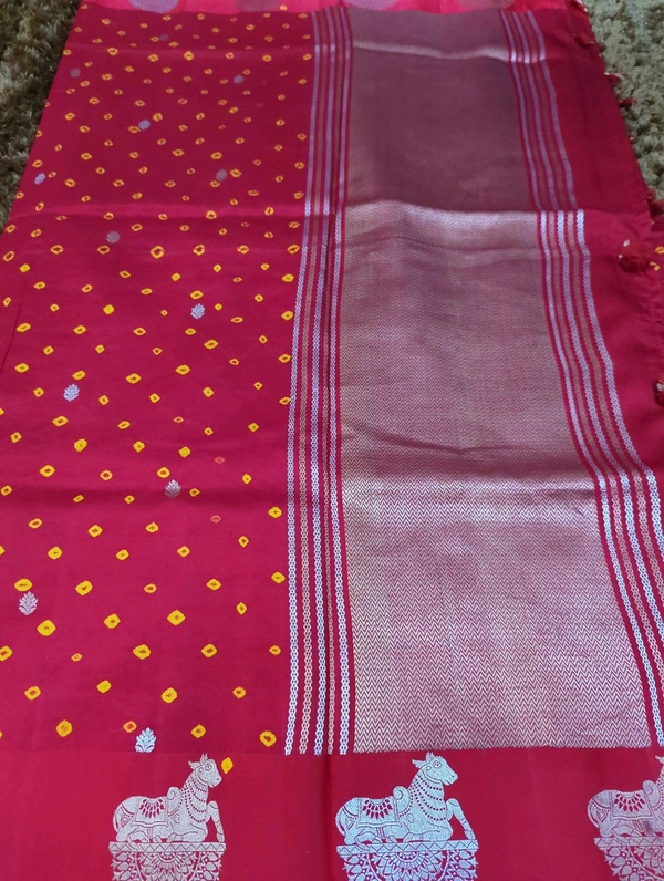 Pure Handloom Fusion Raw Mango  - Red