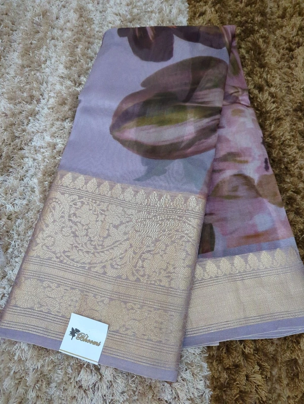 Pure Handloom Kora Digital  - Light Wisteria