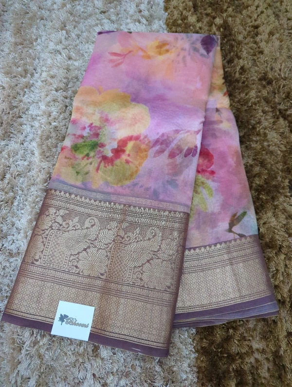 Pure Handloom Kora Digital  - Pink