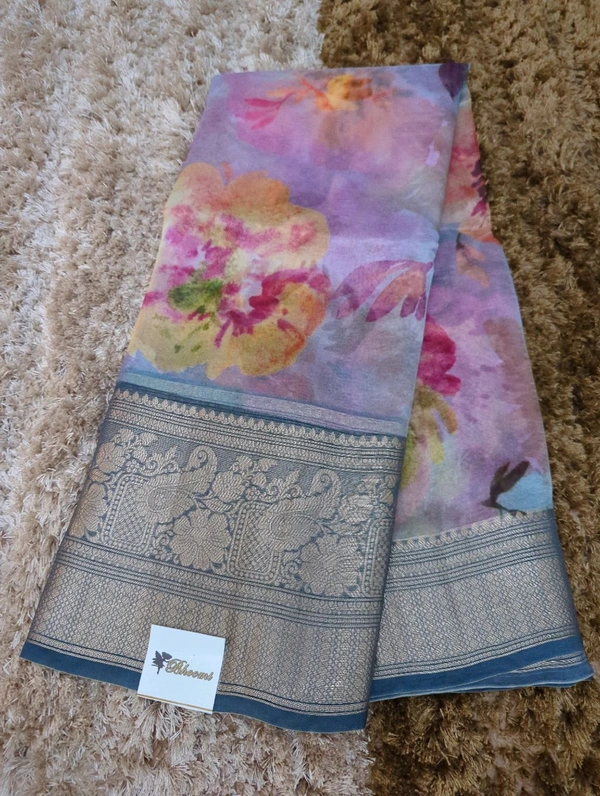 Pure Handloom Kora Digital  - Mauve