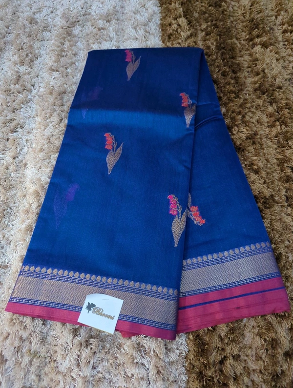 Pure Handloom Chanderi  - Navy Blue
