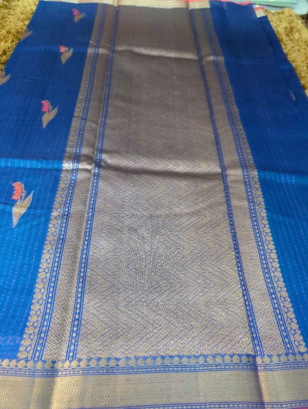 Pure Handloom Chanderi  - Navy Blue