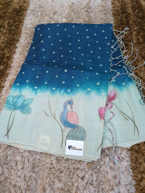 Pure Handloom Tissue Bandhej  - Teal