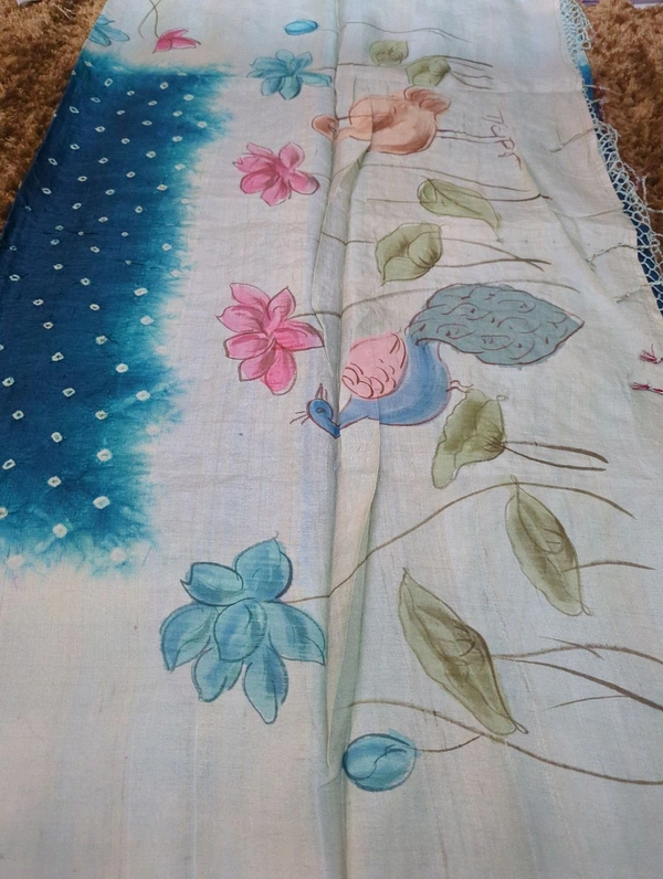 Pure Handloom Tissue Bandhej  - Teal