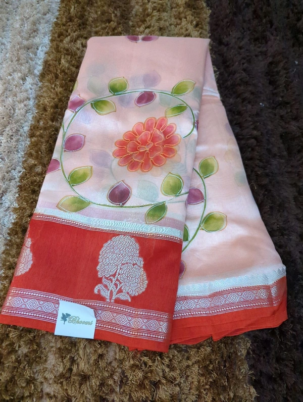 Pure Mango Organza Designer  - Blaze Orange