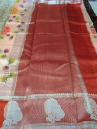 Pure Mango Organza Designer  - Blaze Orange