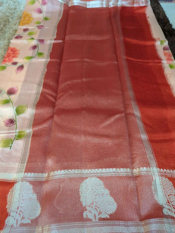 Pure Mango Organza Designer  - Blaze Orange