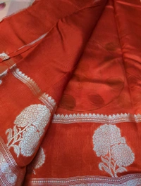 Pure Mango Organza Designer  - Blaze Orange
