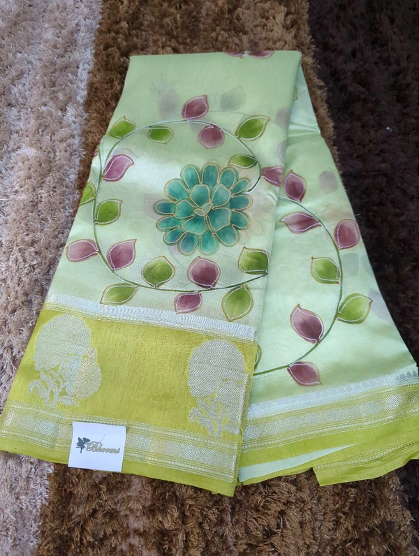 Pure Mango Organza Designer  - Green Smoke