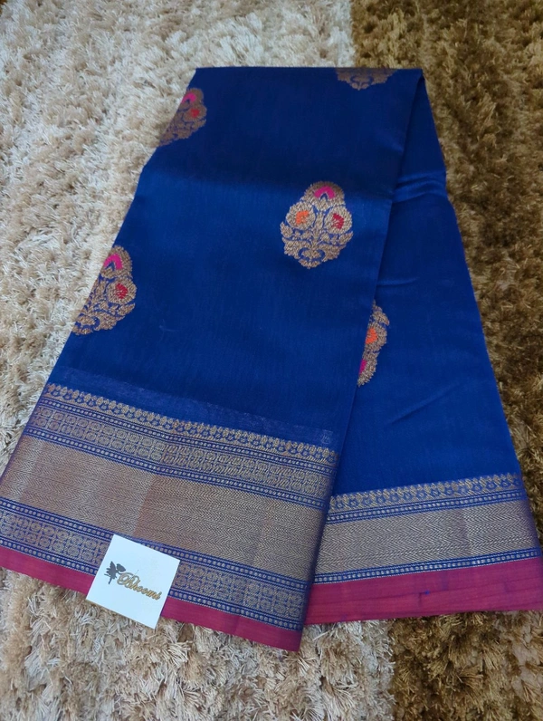 Pure Handloom Chanderi  - Navy Blue