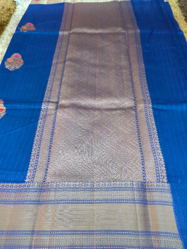 Pure Handloom Chanderi  - Navy Blue