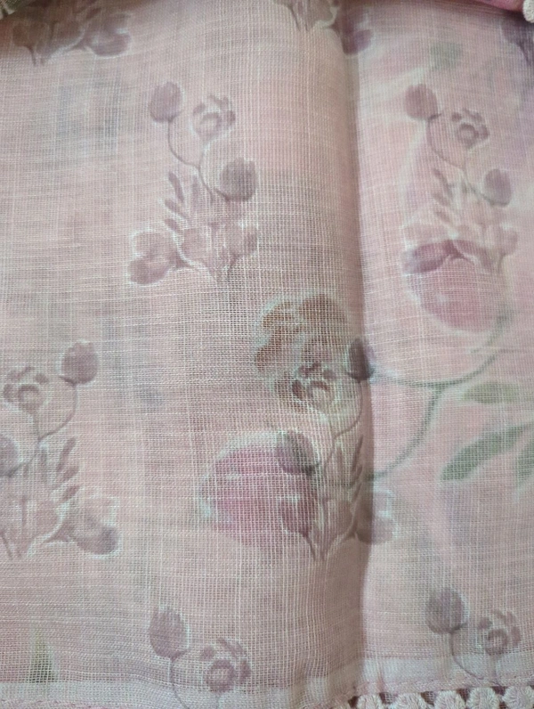 Pure Lenin With Handwork  - Pink Lace