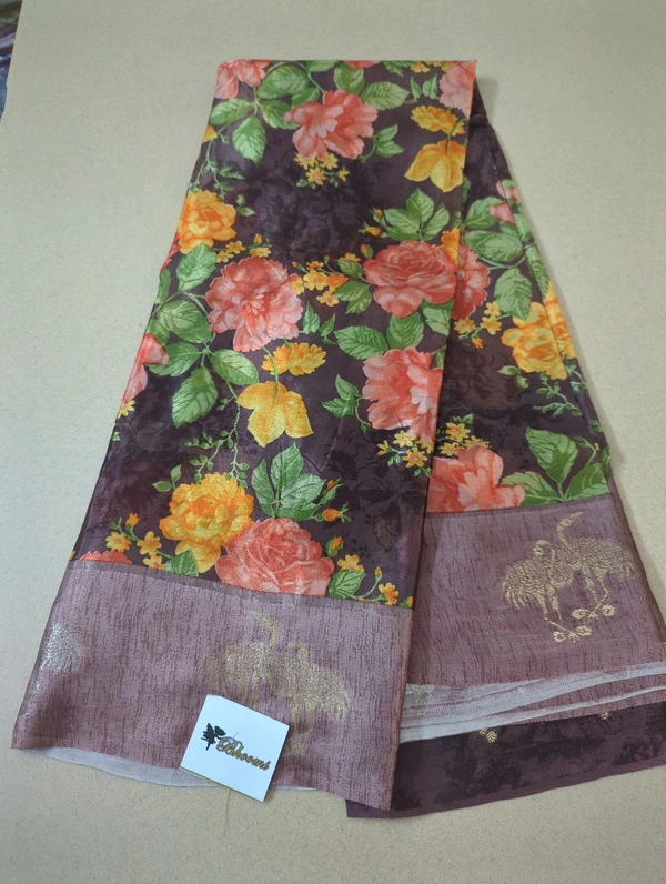Soft Crepe With Satin Border  - Brown