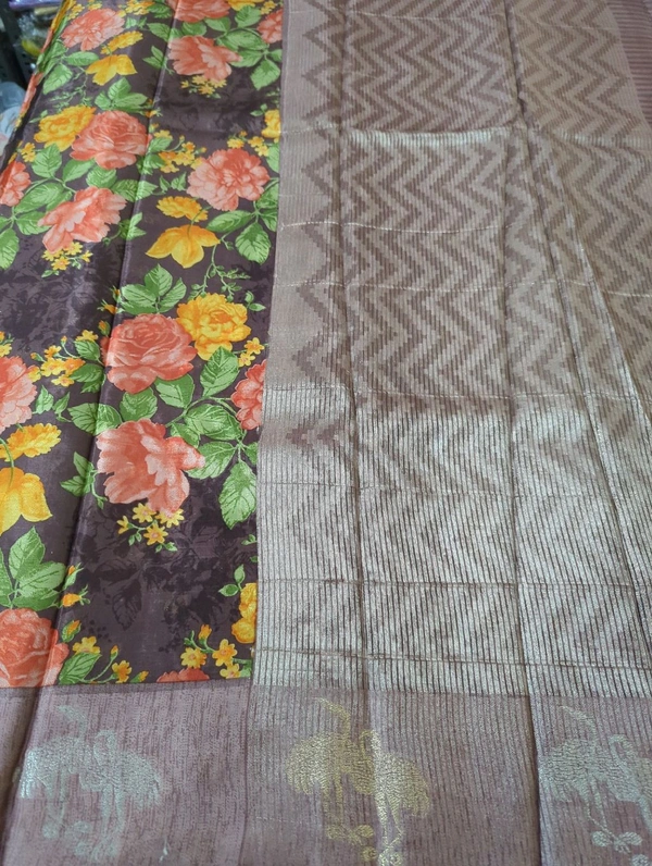 Soft Crepe With Satin Border  - Brown